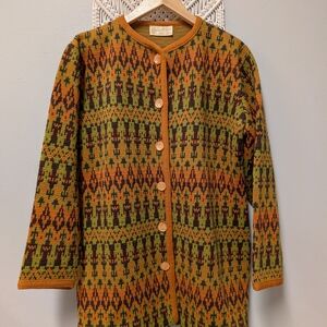 Vintage Knit Cardigan in Mustard, Olive & Brown Avon Wool Medium Jacket